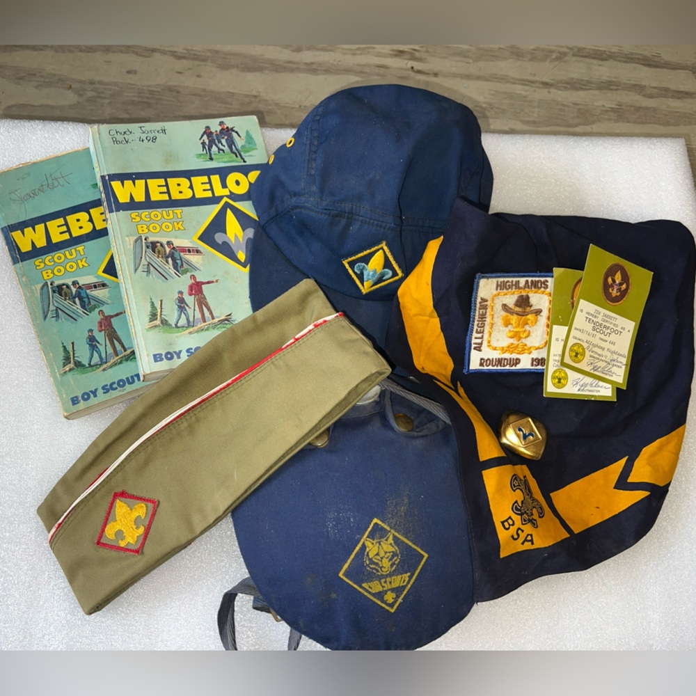Cub / Boy Scout Package ~ 2 Hats, Scarf, Scarf Slide, 2 Books, Patch, Canteen